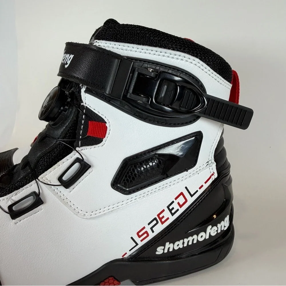 Shamofeng J-Speed Motorcycle Riding Boots White Black Red Men Size 42 US 9